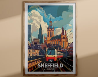 Sheffield print - Sheffield travel poster, UK wall art, England wall art decor, British poster, United Kingdom print, England city art