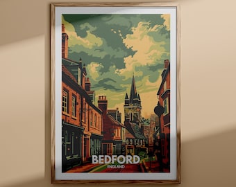 Stampa d'arte Bedford - Poster della città di Bedford, arte della parete del Regno Unito, arredamento dell'arte della parete dell'Inghilterra, poster di viaggio britannico, stampa del Regno Unito, arte della città dell'Inghilterra