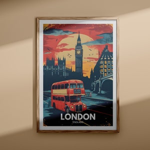 London print - London travel poster, UK wall art, England wall art decor, Big Ben poster, United Kingdom print, England city art