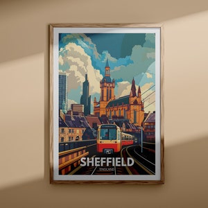 Impresión de Sheffield: póster de viaje de Sheffield, arte mural del Reino Unido, decoración de arte mural de Inglaterra, póster británico, impresión del Reino Unido, arte de la ciudad de Inglaterra