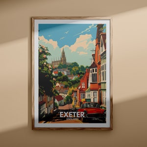 Exeter print - Exeter poster, UK wall art, England wall art decor, British travel poster, United Kingdom print, England city art