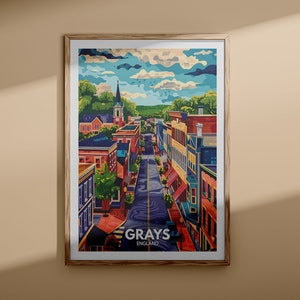 Grays-kunstafdruk - Grays-stadposter, Britse muurkunst, Engeland muurkunstdecor, Britse reisposter, afdrukken Verenigd Koninkrijk, Engelse stadskunst