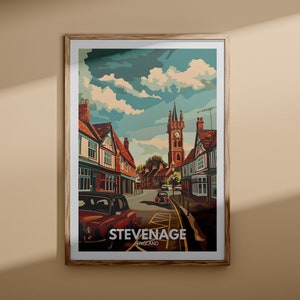 Impresión de Stevenage - Cartel de Stevenage, arte de la pared del Reino Unido, decoración de arte de la pared de Inglaterra, cartel de viaje británico, impresión del Reino Unido, arte de la ciudad de Inglaterra