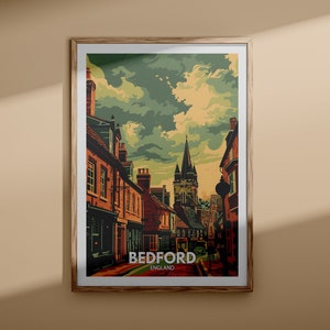 Bedford art print - Bedford city poster, UK wall art, England wall art decor, British travel poster, United Kingdom print, England city art