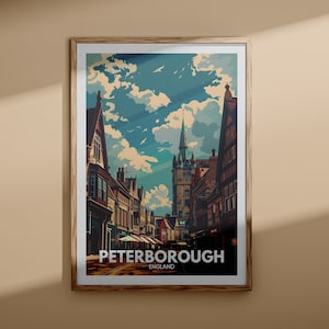 Stampa artistica di Peterborough - Poster di Peterborough, arte murale del Regno Unito, decorazione murale dell'Inghilterra, poster di viaggio britannico, stampa del Regno Unito, arte della città dell'Inghilterra