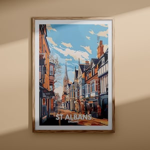 St. Albans-kunstafdruk - St. Albans-stadposter, Britse muurkunst, Engeland wanddecor, Britse reisposter, afdrukken Verenigd Koninkrijk, stadskunst Engeland