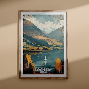Impression du Loch Tay, affiche du Loch Tay, affiche de voyage sur le lac d'Écosse, décoration d'art mural de lac, art de lac du Royaume-Uni, affiche de la nature en Écosse