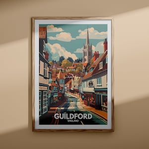 Guildford Druck - Guildford Plakat, UK Wandkunst, England Wand Kunst Dekor, Britisches Reiseplakat, Vereinigtes Königreich Druck, England Stadtkunst