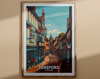 Hereford print - Hereford poster, UK wall art, England wall art decor, British travel poster, United Kingdom print, England city art