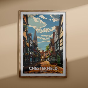 Chesterfield Poster - Chesterfield Plakat, Großbritannien Wandkunst, England Wandkunst, Britisches Reiseplakat, Großbritannien Druck, England Stadtkunst