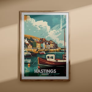 Hastings art print - Hastings city poster, UK wall art, England wall decor, British travel poster, United Kingdom print, England city art