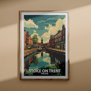 Impresión de Stoke On Trent - Cartel de Stoke On Trent, arte de la pared del Reino Unido, decoración de arte de Inglaterra, cartel de viaje británico, impresión del Reino Unido, arte de la ciudad de Inglaterra