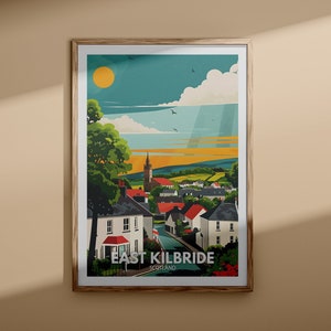Impresión de East Kilbride - cartel de East Kilbride, arte de la pared del Reino Unido, decoración de la pared de Escocia, cartel de viaje británico, impresión del Reino Unido, arte de la ciudad de Escocia