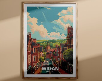 Wigan print - Wigan poster, UK wall art, England wall decor, British travel poster, United Kingdom print, England city art