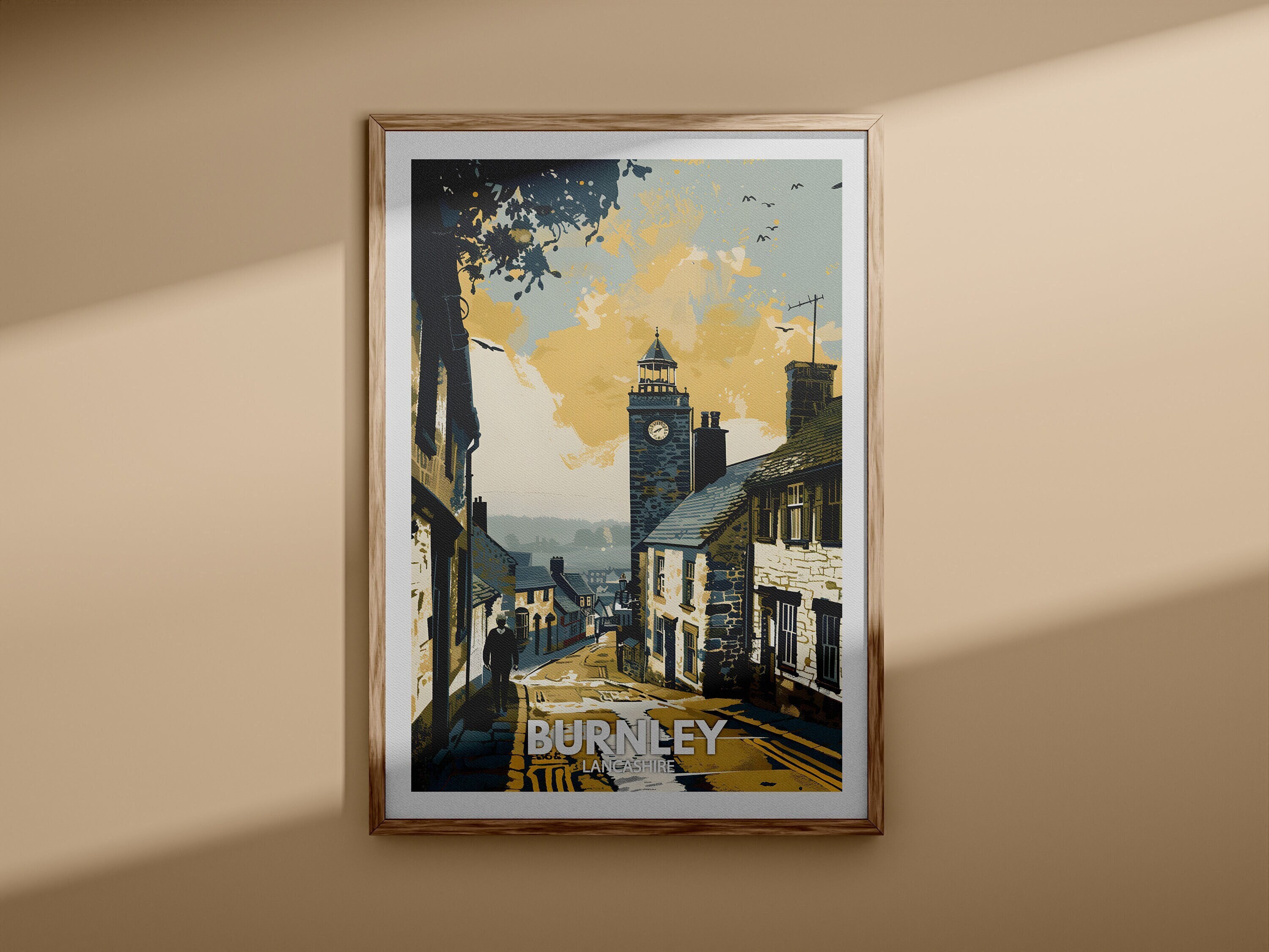 Burnley art print - Burnley city poster, UK wall art, England wall decor, British travel poster, United Kingdom print, Lancashire city art