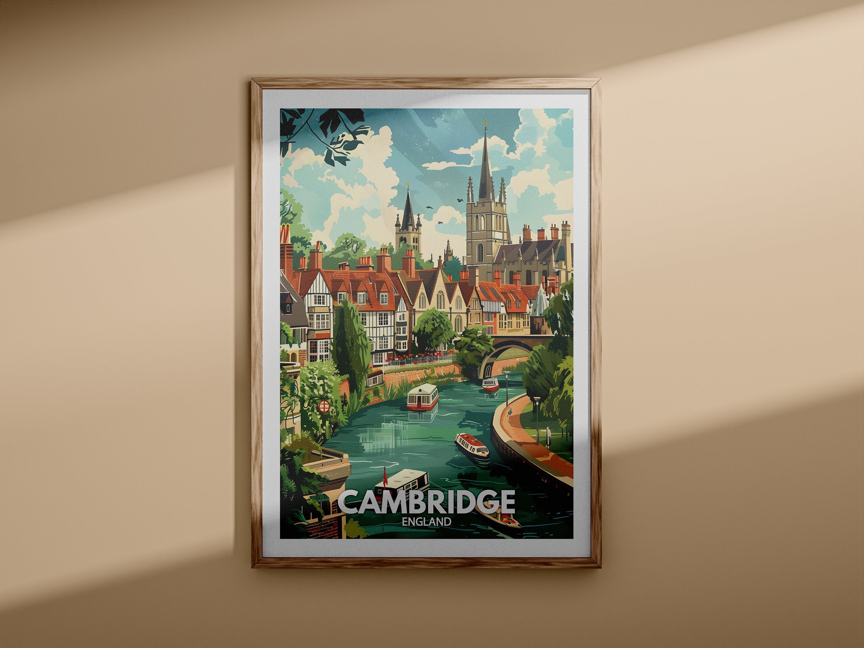 Cambridge print - Cambridge poster, UK wall art, England wall art decor, British travel poster, United Kingdom print, England city art