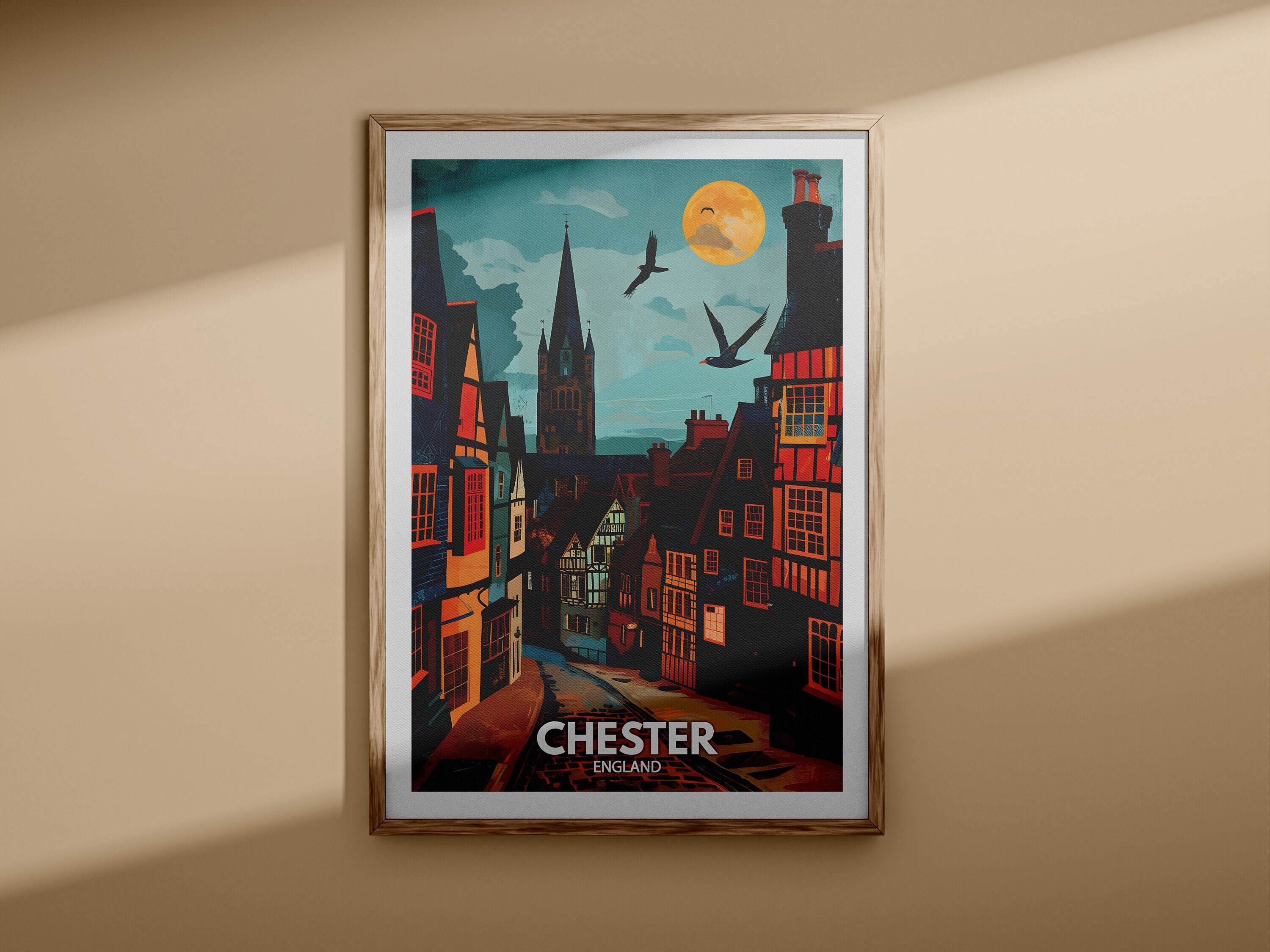 Chester Kunstdruck - Chester Stadt Poster, UK Wandkunst, England Wand Kunst Dekor, Britisches Reiseplakat, Vereinigtes Königreich Druck, England Stadtkunst