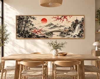 Japanese Wabi-Sabi Wall Art | Panoramic Japanese Framed Canvas | Panoramic Japanese Poster | Sakura Art