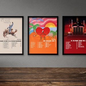 Bad Bunny Poster Set Of 7 Album Poster / Descarga digital / Un Verano Sin Ti / Nadie Sabe Lo Que Va a Pasar Mañana / OASIS / X 100PRE