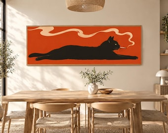 Black Cat Smoking Wall Art | Panoramic Framed Canvas | Panoramic  Poster | Cat Art Poster