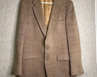 Pristine Vintage 100% Wool Bill Blass Tweed Sport Coat Blazer Brown and Blue 42R