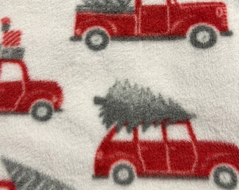 Fleece White Pillowcase with Red Trucks