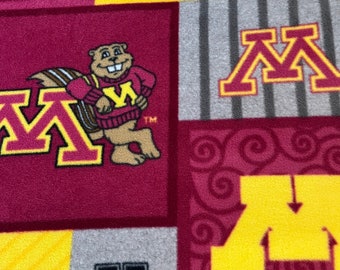 Fleece Maroon/Gold Blanket with Quilt Square Gopher Print