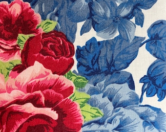 Cotton Blue/Red Floral Pillowcase