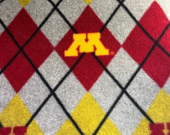 Fleece Gold/Maroon Argyle Blanket with U of M Print