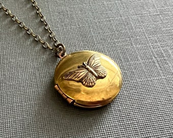 Butterfly Vintage Locket Moth Necklace Butterfly Wings BFF Gift Nature Inspired Woodland Wedding Gift Aged Patina Rustic Unisex Locket Boho
