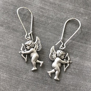 Cupid Earrings, Silver Cherub, Minimalist Earrings, Guardian Angel, Love Romance, Teen Gift, Vintage Style, Girlfriend, Valentine's Day Gift