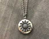 Small Silver Sunflower Locket Mother 39 s Day Gift Vintage Style Bridesmaid Gift Boho Necklace Woodland Silver Flower Keepsake Jewelry Bohemian