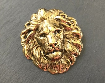 Large Gold Lion Pin Leo Birthday Zodiac Lion's Mane Brooch Lion Men's Brooch Lapel Pin Zoo Animal Jungle Lion Matte Gold Lion's Head Unisex