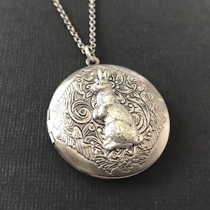 Silver Rabbit Locket Floral Bunny Antique Silver Locket Hare Keepsake Necklace Woodland Animal Easter Rabbit Child Photos Friendship Gift