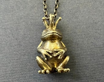 Prince Frog Necklace Crown Frog SOLID BRASS Teen Jewelry Kiss the Frog Lover Gift Friendship Gifts Girlfriend Gift High Quality Frog