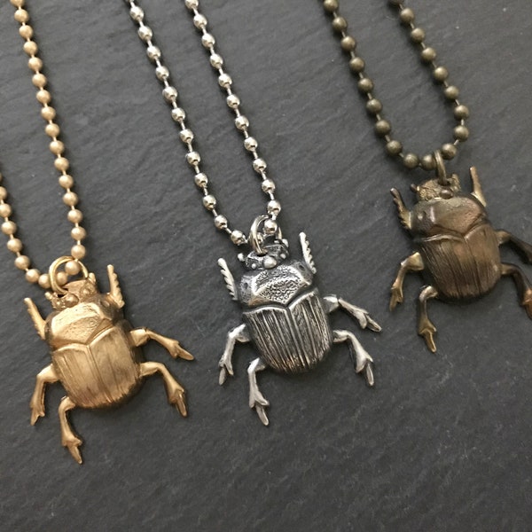 Beetle Necklace Silver Bug Patina Insect Gold Beetle Scarab Pendant Unisex Halloween Entomologist Gift Brass Goth Jewelry Gothic Creepy Bug