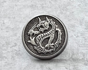 Dragon Tie Tack Pin Medieval Serpent Round Brooch Antique Silver Dragon Lapel Pin Men's Gift Unisex Gift Backpack Pin Father's Day Gift