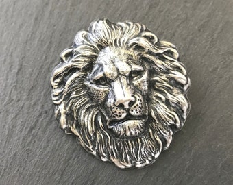 Large Lion Brooch Silver Lion Pin Lion's Mane Leo Birthday Zodiac Lapel Pin Lion's Head Brooch Lion Pin Animal Brooch Zoo Animal Jungle Lion