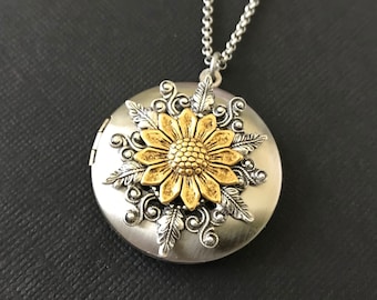 Gold Sunflower Locket Helianthus Garden Flower Vintage Style Nature Inspired Wedding  Bridesmaid Gifts Handmade Photo Locket Friendship Gift