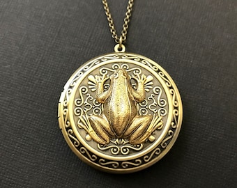 Gold Frog XL Locket Toad Pendant Necklace Statement Jewelry Amphibian Tree Frog Unisex Best Friend Gift Frog Lover Gift Large Frog Necklace