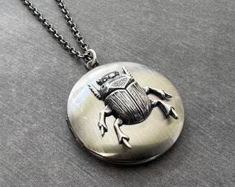 Silver Beetle Locket Insect Pendant Entomologist Gift Silver Gothic Bug Men's Locket Unisex Scarab Jewelry Creepy Insect Entomology Gift