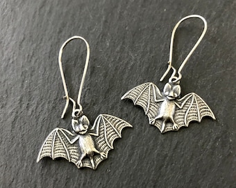 Silver Bat Earrings, Halloween Earrings, Bat Wings, Vampire Bat, Creepy Bats, Gothic Earrings, Halloween Costume, Party Favor, Goth Jewelry