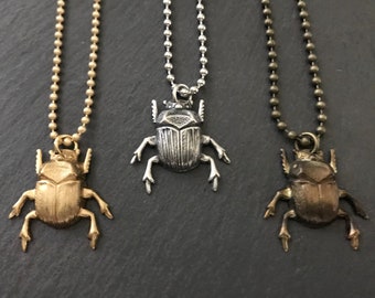 Silver Beetle Necklace Patina Insect Gold Scarab Pendant Unisex Men's Necklace Entomology Halloween Costume Goth Jewelry Gothic Creepy Bug