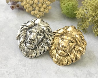 Gold Lion Brooch, SMALL Lion Pin, Leo Birthday, Lion&#39;s Mane, Silver Lion Lapel Pin, Gold Lion Tie Tack, Forest Lion, Zoo Animal, Unisex Gift