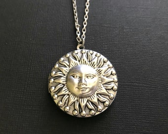 Silver Sun Hidden Locket Bright Star Unisex Gift Celestial Necklace Men's Locket Friend Gifts Keepsake Family Child Photos Boho Necklace