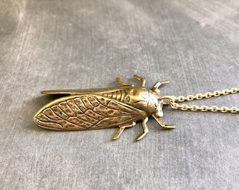 Cicada Necklace Creepy Insect Unisex Men's Necklace XL Bug Gift Pendant Halloween Jewelry Entomologist Gift Goth Antique Brass Friend Gift