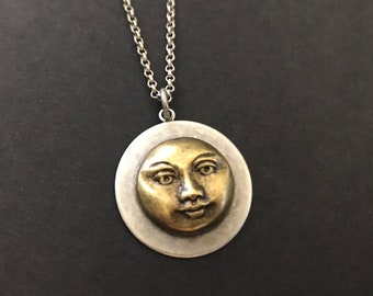 Full Moon Charm Necklace Celestial Pendant Man in the Moon Face Unisex Celestial Gift Natural Satellite Lunar Moon Friend Gifts Heavenly