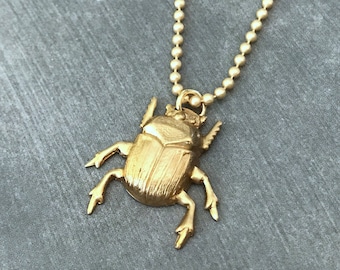 Gold Beetle Necklace Raw Brass Insect Scarab Jewelry Insect Beetle Pendant Entomologist Gift Woodland Bug Gothic Creepy Nature Inspired