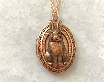 Rabbit Locket Hare Easter Bunny Rose Gold Locket Antique Copper Pet Rabbit Woodland Animal Hare Collector Teen Jewelry Girlfriend Jewelry