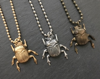 Beetle Necklace Silver Bug Patina Insect Gold Beetle Scarab Pendant Unisex Halloween Entomologist Gift Brass Goth Jewelry Gothic Creepy Bug